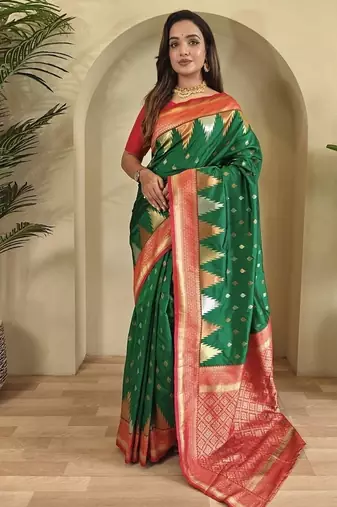 Green Kanchipuram silk blend Saree