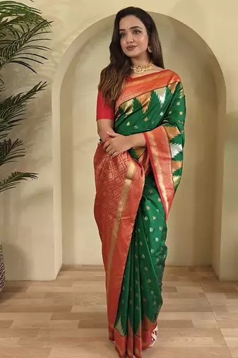 Green Kanchipuram silk blend Saree