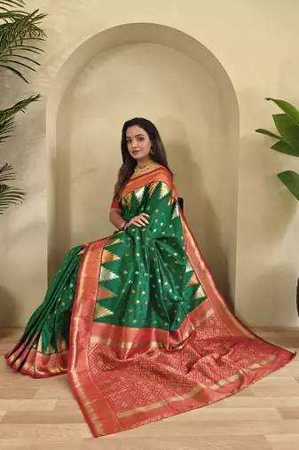 Green Kanchipuram silk blend Saree