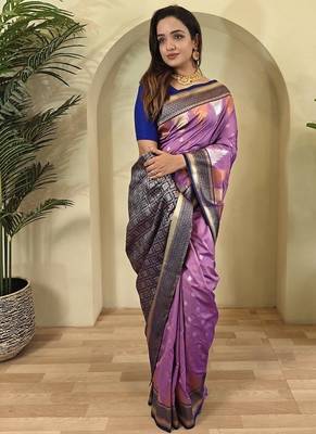 Onion Pink Kanchipuram silk blend Saree 1