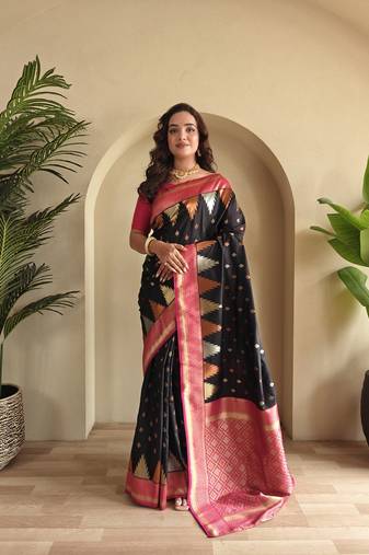 Black Kanchipuram silk blend Saree