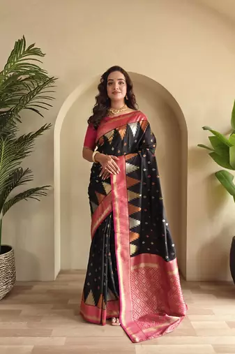 Black Kanchipuram silk blend Saree