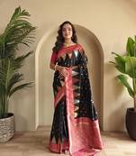 Black Kanchipuram silk blend Saree