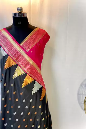 Black Kanchipuram silk blend Saree