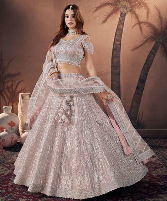 BABY PINK ZARKAN DIAMOND HANDWORK LEHENGA CHOLI 1