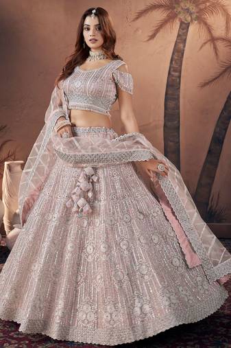 BABY PINK ZARKAN DIAMOND HANDWORK LEHENGA CHOLI