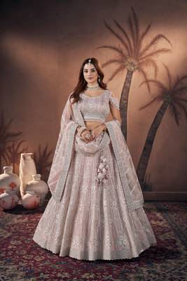 BABY PINK ZARKAN DIAMOND HANDWORK LEHENGA CHOLI 2