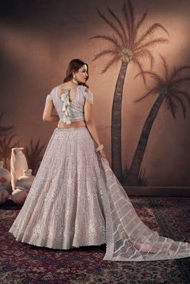 BABY PINK ZARKAN DIAMOND HANDWORK LEHENGA CHOLI 3