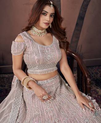 BABY PINK ZARKAN DIAMOND HANDWORK LEHENGA CHOLI 4