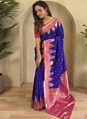 Navy Blue Kanchipuram silk blend Saree 1