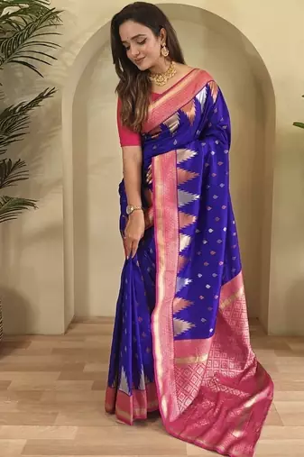 Navy Blue Kanchipuram silk blend Saree