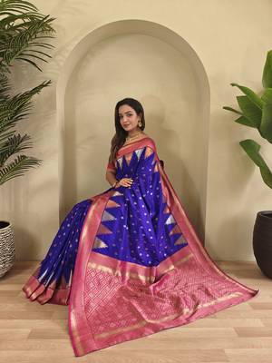 Navy Blue Kanchipuram silk blend Saree 3