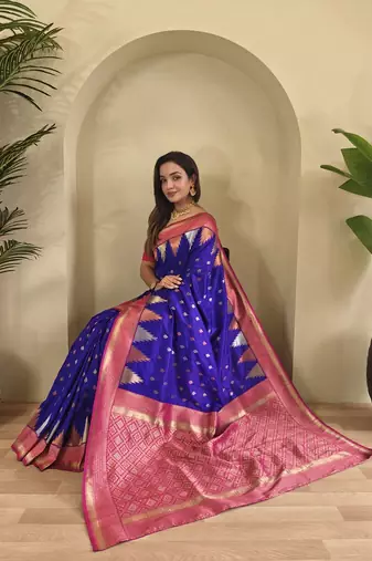Navy Blue Kanchipuram silk blend Saree