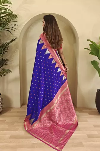 Navy Blue Kanchipuram silk blend Saree