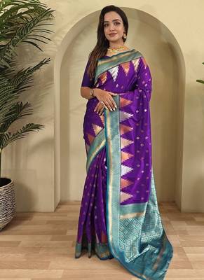 Purple Kanchipuram silk blend Saree 1