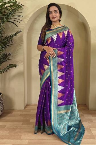 Purple Kanchipuram silk blend Saree