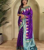 Purple Kanchipuram silk blend Saree