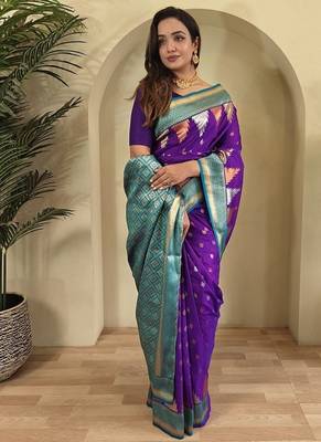 Purple Kanchipuram silk blend Saree 2