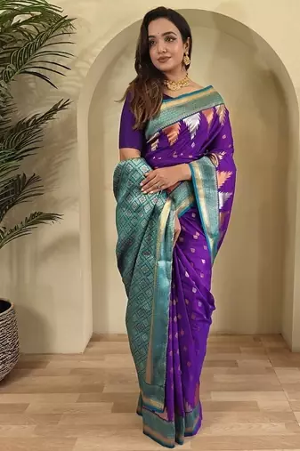 Purple Kanchipuram silk blend Saree