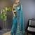 Enchanting teal designer chain stitch embroidered butterfly net fabric indian designer saree