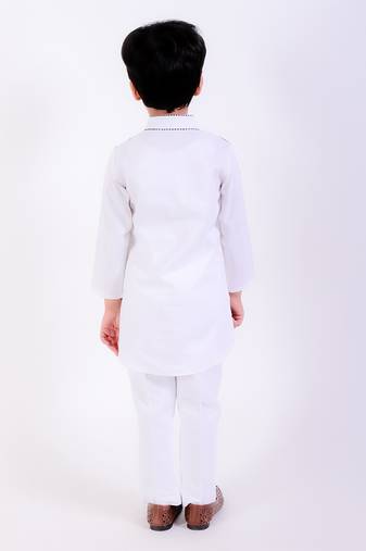 White cotton plain kurta pyjama
