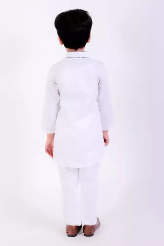 White cotton plain kurta pyjama