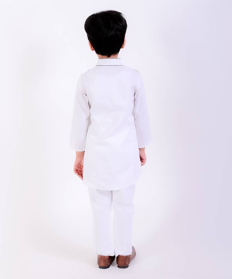White cotton plain kurta pyjama