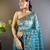 Enchanting teal designer chain stitch embroidered butterfly net fabric indian designer saree