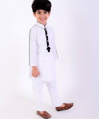 White cotton plain kurta pyjama 1