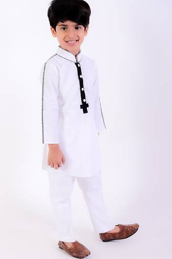 White cotton plain kurta pyjama