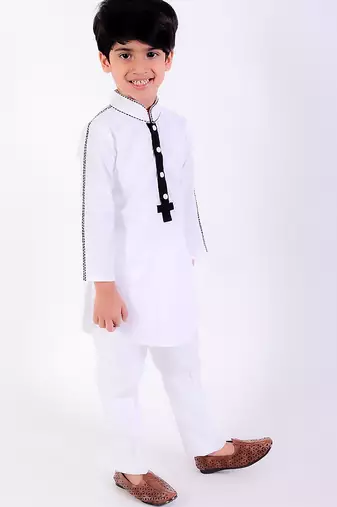 White cotton plain kurta pyjama