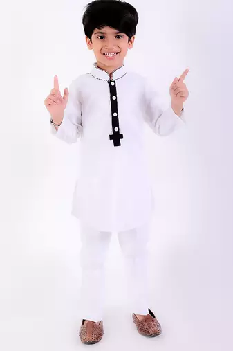 White cotton plain kurta pyjama