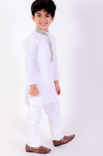 White cotton plain kurta pyjama