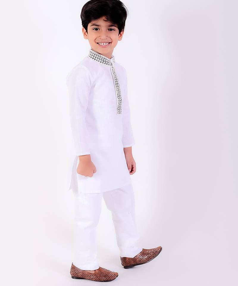 White cotton plain kurta pyjama
