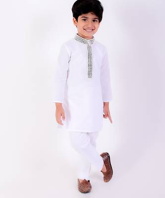 White cotton plain kurta pyjama 1