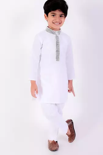 White cotton plain kurta pyjama