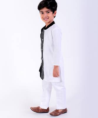 Black & white cotton plain kurta pyjama 2