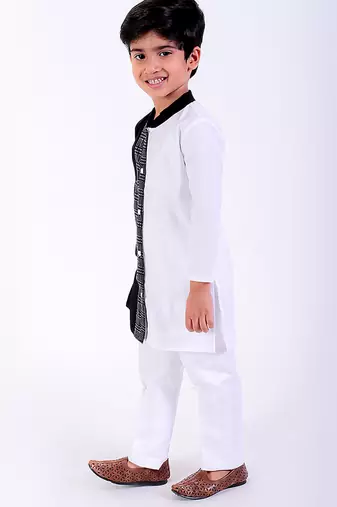 Black & white cotton plain kurta pyjama