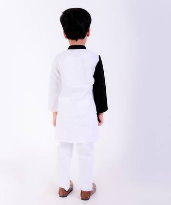 Black & white cotton plain kurta pyjama 3