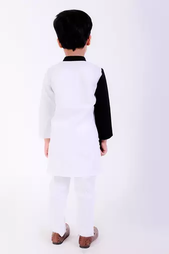 Black & white cotton plain kurta pyjama