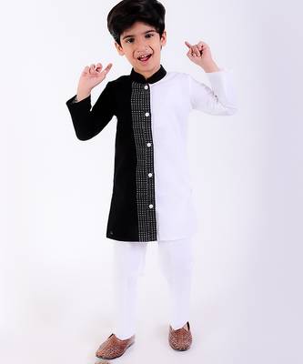 Black & white cotton plain kurta pyjama 1