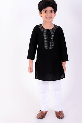Black cotton plain kurta pyjama