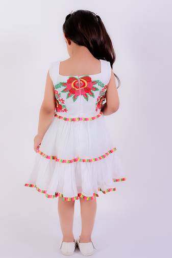 White cotton embroidered dress