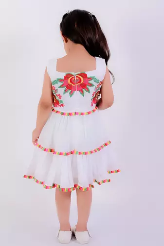 White cotton embroidered dress