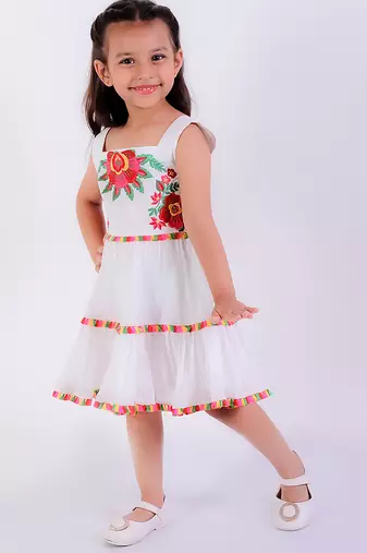 White cotton embroidered dress