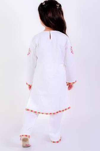 White cotton embroidered kurta set