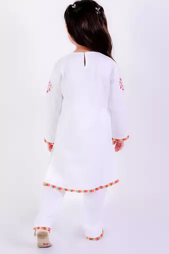 White cotton embroidered kurta set