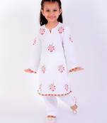 White cotton embroidered kurta set