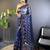 Catching blue designer chain stitch embroidered butterfly net fabric indian designer saree