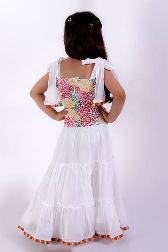 White cotton embroidered lehenga